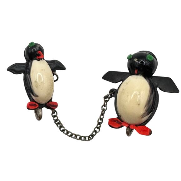 Vintage Celluloid Dual Penguin Brooch Scatter Pins Sweet but flawed - Picture 2 of 9